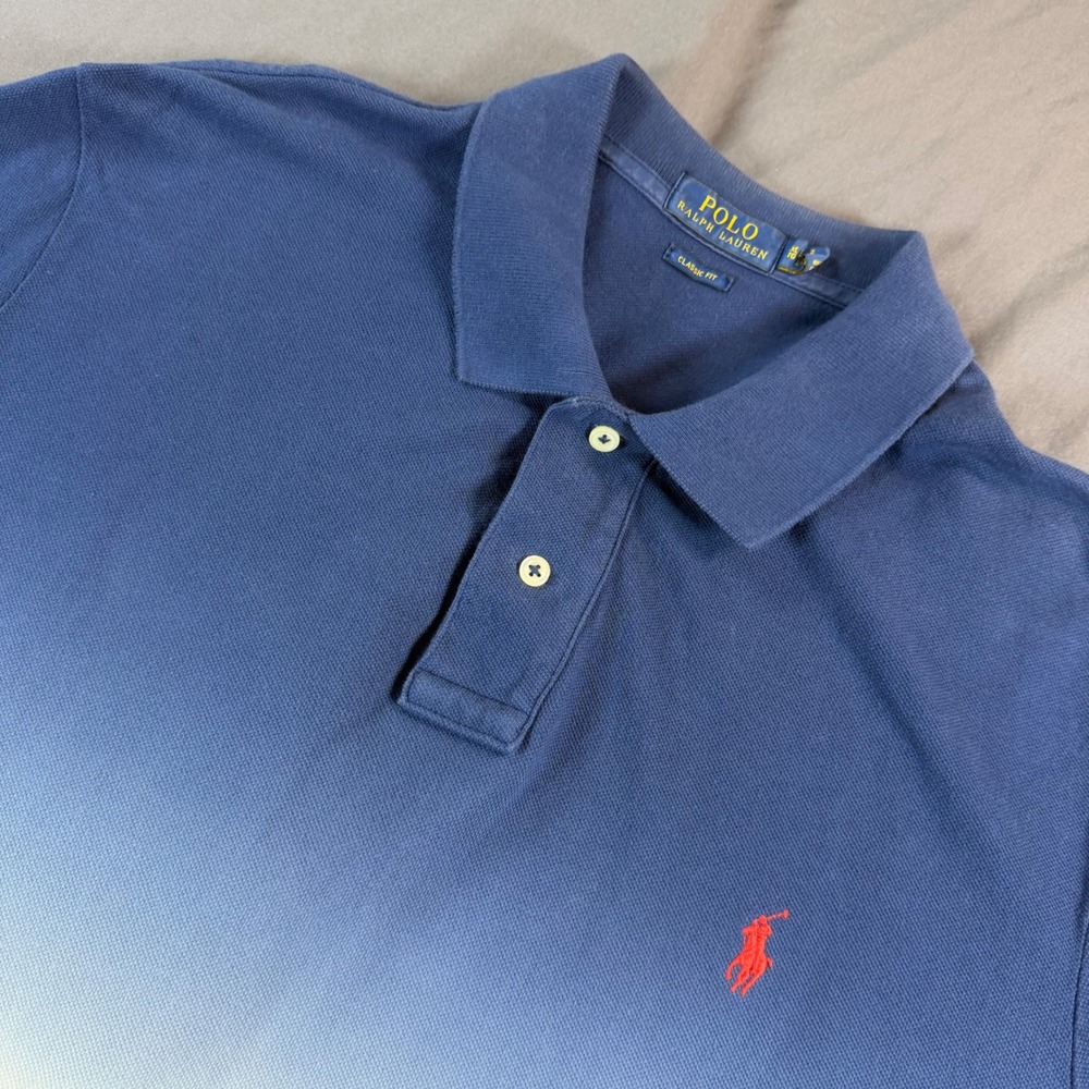 Polo Ralph Lauren Mens XL Classic Fit Ombre Dip Dye Polo Shirt Red White Blue